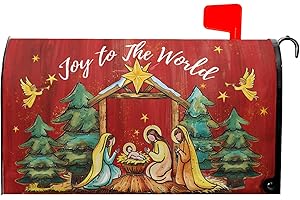 KAWANI Merry Christmas Mailbox Cover Standard Size Magnetic 21"x18" Christmas Joy to The World Mailbox Covers Mailbox Wraps Post Letter Box Cover Xmas Decorative Maibox Wrap Outdoor Decoration for Home