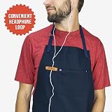 Chef Pomodoro Navy Blue Cotton Chef Apron Men Women Pockets Adjustable Neck view 4