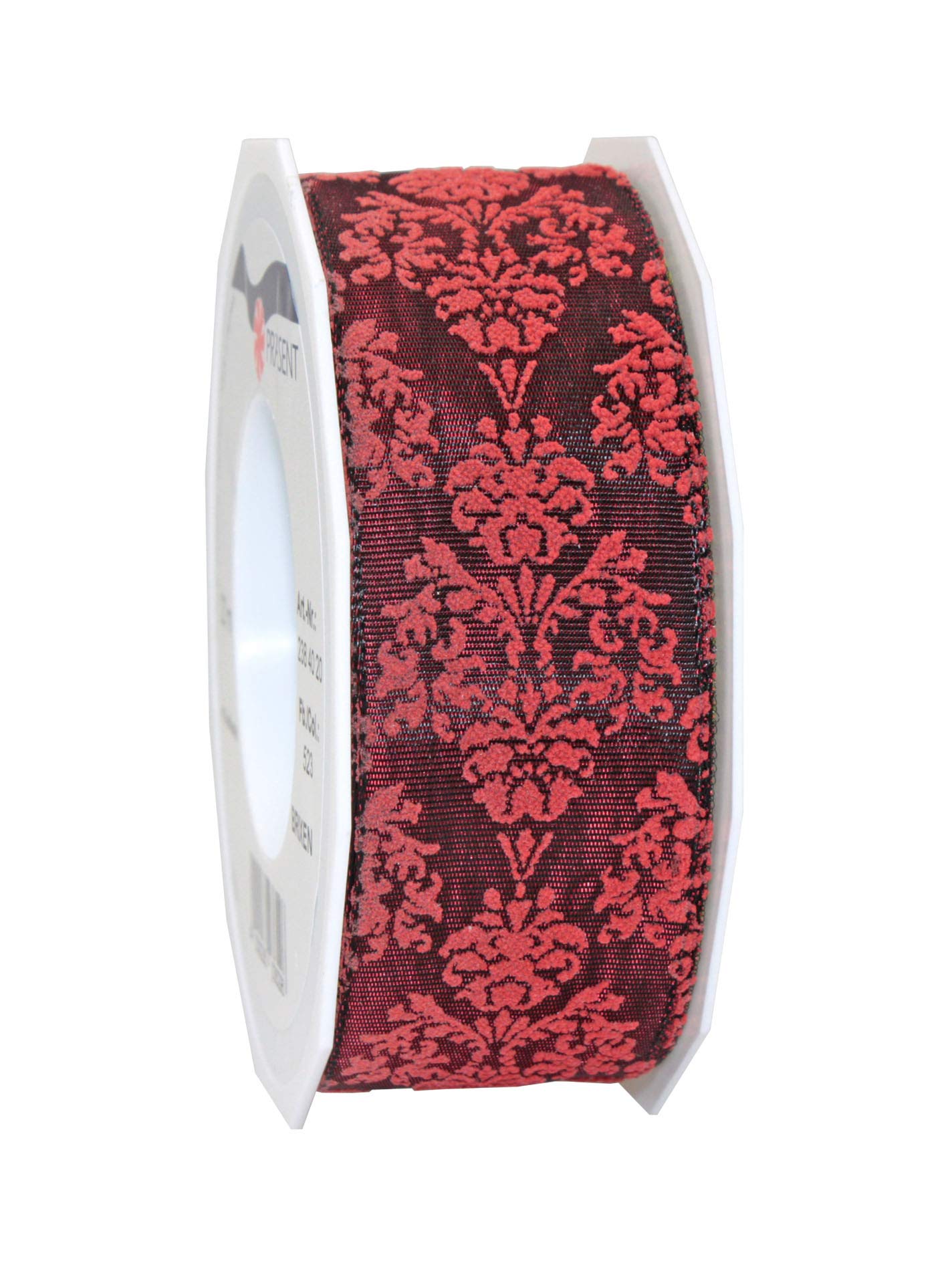 Präsent - Brixen Wired & Printed Ribbon Bordeaux 40 mm Width, 20 m Length — image 1