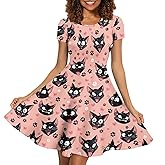 Forchrinse Cute Cow Women Summer Dresses Round Neck Mini Dress Loose Short Sleeve Dresses