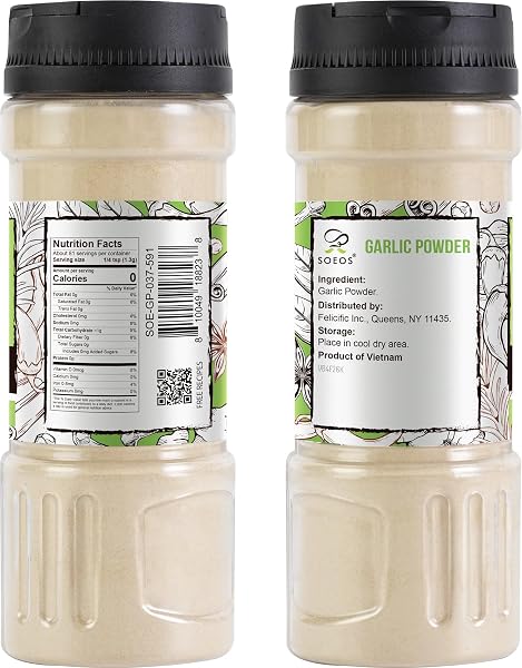 SOEOS GARLIC POWDER, 105G (3.7OZ), GARLIC POWDER SEASONING, ADDITIVE FREE, NON-GMO, GARLIC SEASONING FOR FLAVOR VEGETABLES, GRILLED MEATS, SALADS, DRESSINGS AND MORE