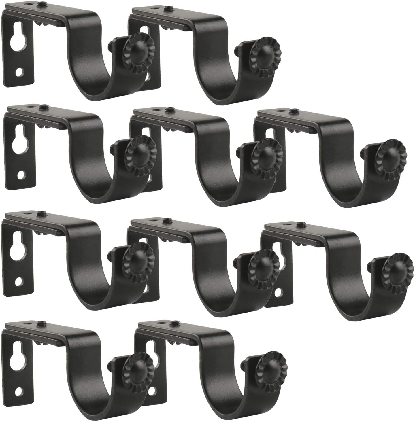 Window Treatment Hardware - EAU 10 Pieces of Adjustable Curtain Rod Brackets, Heavy Duty Black Curtain Rod Holders for Maximum 1 Inch Rod, Wall-Mounted Metal Single Rod Bracket