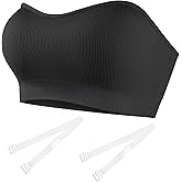 Strapless Bras for Women Padded Wireless Bandeau Bra with Clear and Fabric Straps Non-Slip Grip Tube Top Bralette