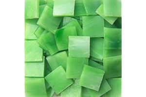 OAKBUD 130pcs/200g Glass Square Mosaic Tiles for Crafts, Colorful Stained Glass Pieces for Mosaic Projects, 1.5x1.5 cm (Green)