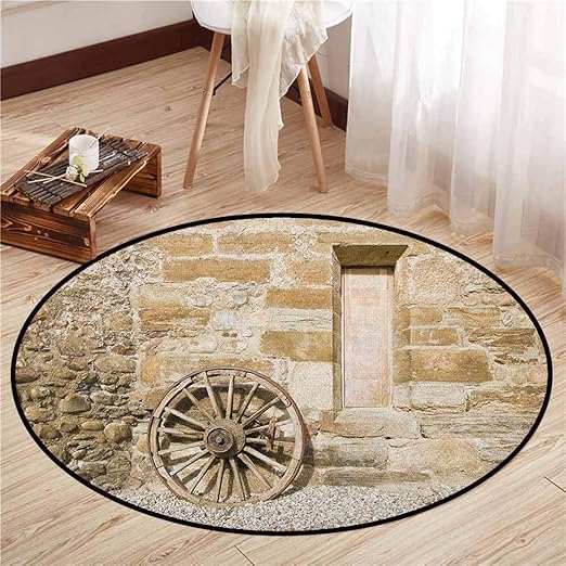 Amazon Com Round Carpets Barn Wood Wagon Wheel Ancient Rural