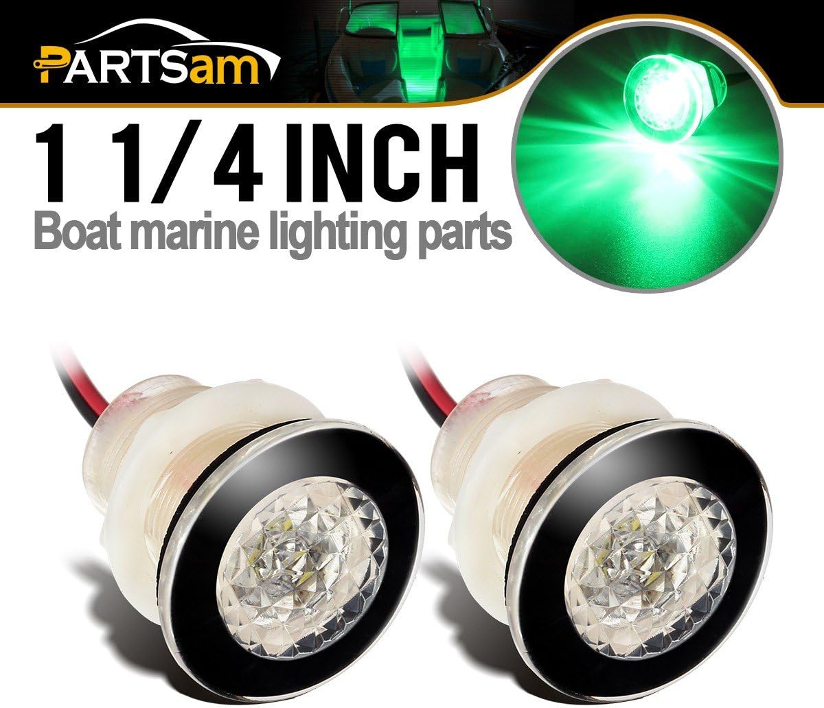 Partsam 2Pcs 11/4 Inch Boat Marine Mini Round LED Livewell