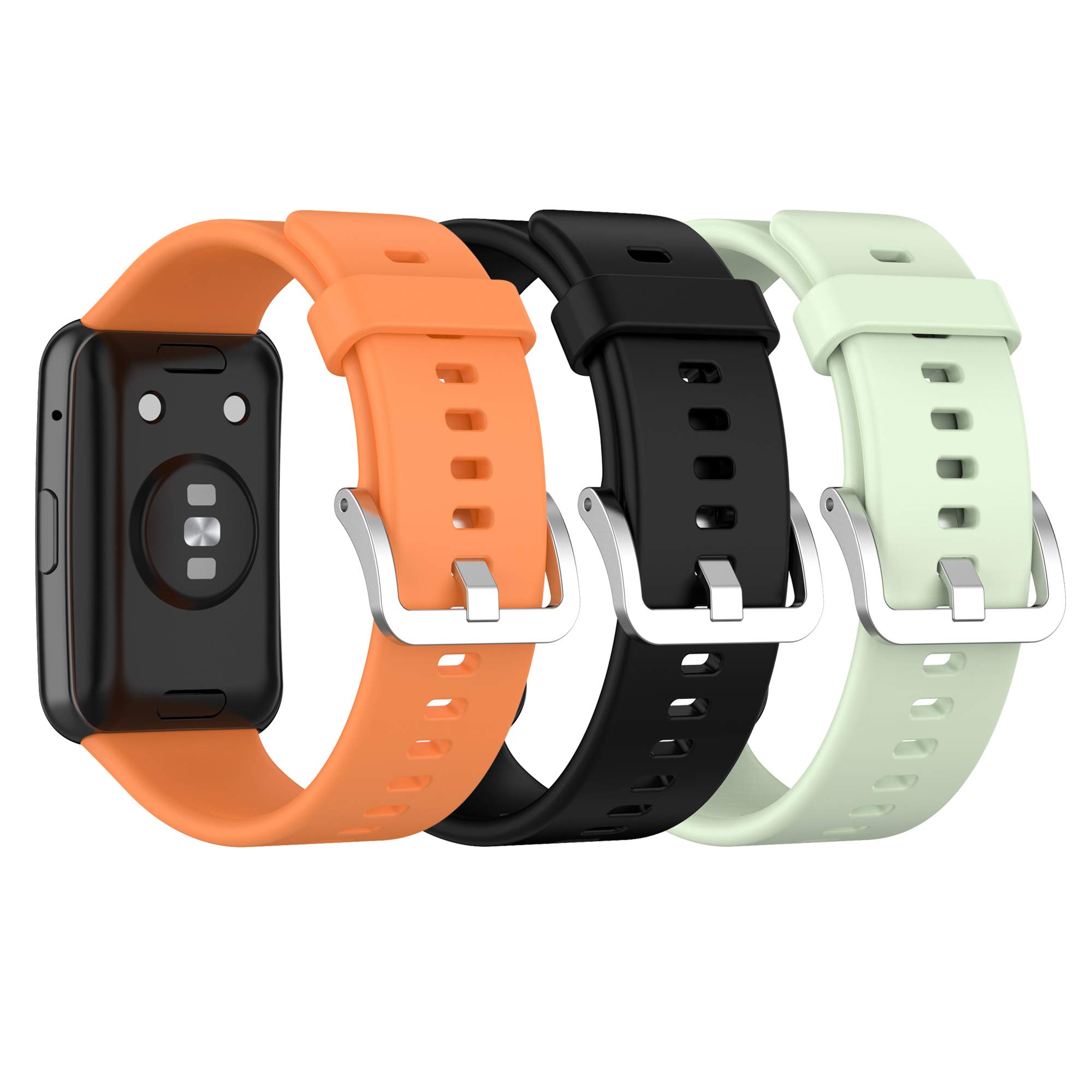 Chofit (3-Pack Straps Compatible with Huawei Watch Fit Strap, Soft Silicone Sport Replacement Colourful Band Wristband for Huawei Watch Fit Smartwatch for Women Men (Black+Orange+Green)