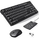 Wireless Keyboard and Mouse Combo-Full Size QWERTY Layout 2.4G Stereo Keycap Ergonomically Designed for Laptop,PC,Notebook,Windows,Computer Wired Numeric keypad,with USB-A&Typ-C 2-in-1 Receiver