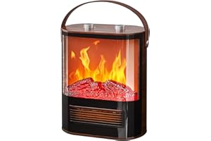 Electric Fireplace Heater Realsmart 1500W Small Portable Fireplace Heater for Indoor Use 2 Speed Quite Ceramic Heater Full Screen View Realistic 3D Flame Overheat and Tip Protection