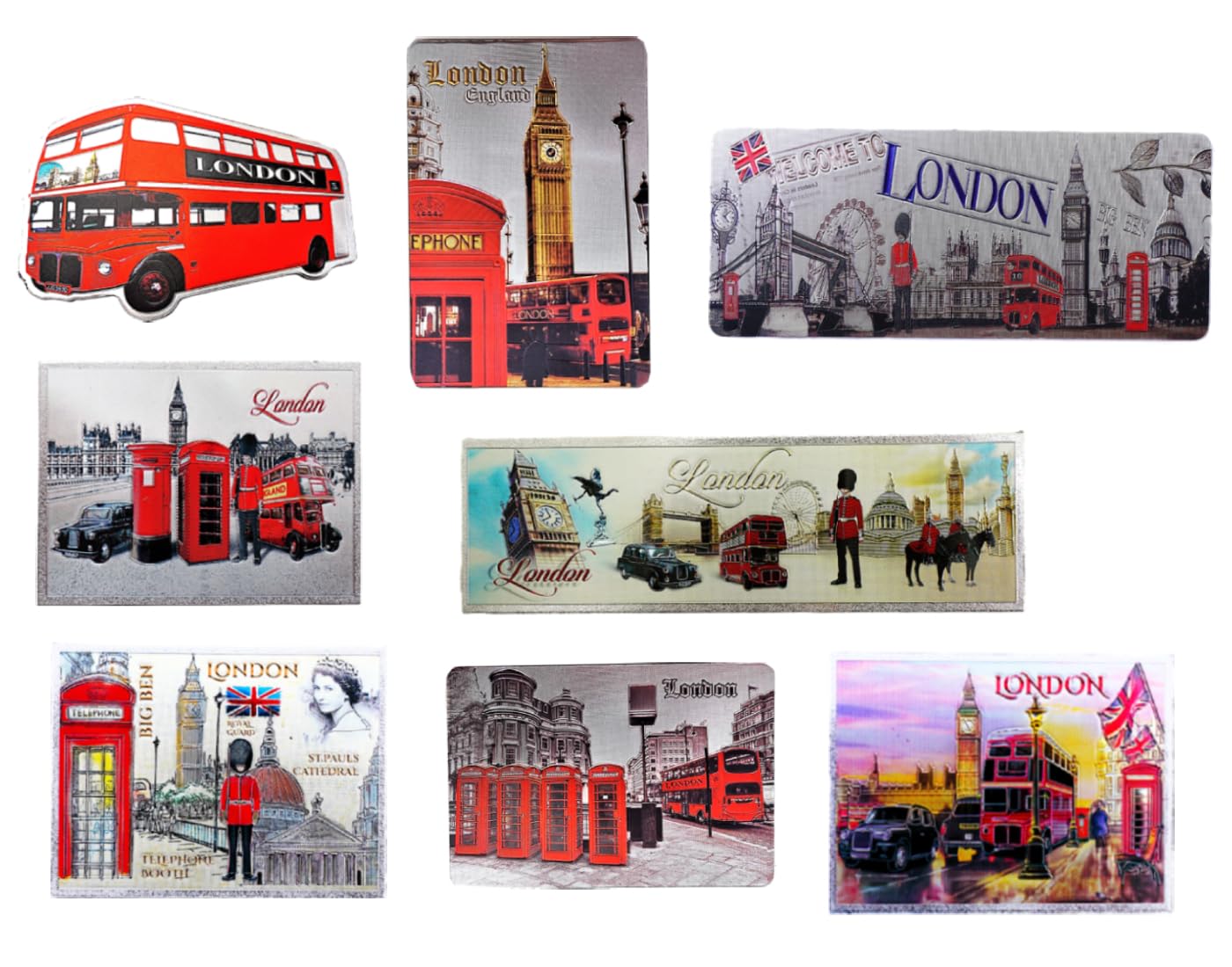 London Icons Acrylic Foil Magnet Set of 8 – Shiny Foil UK Souvenir Fridge Magnets with Famous British Landmarks