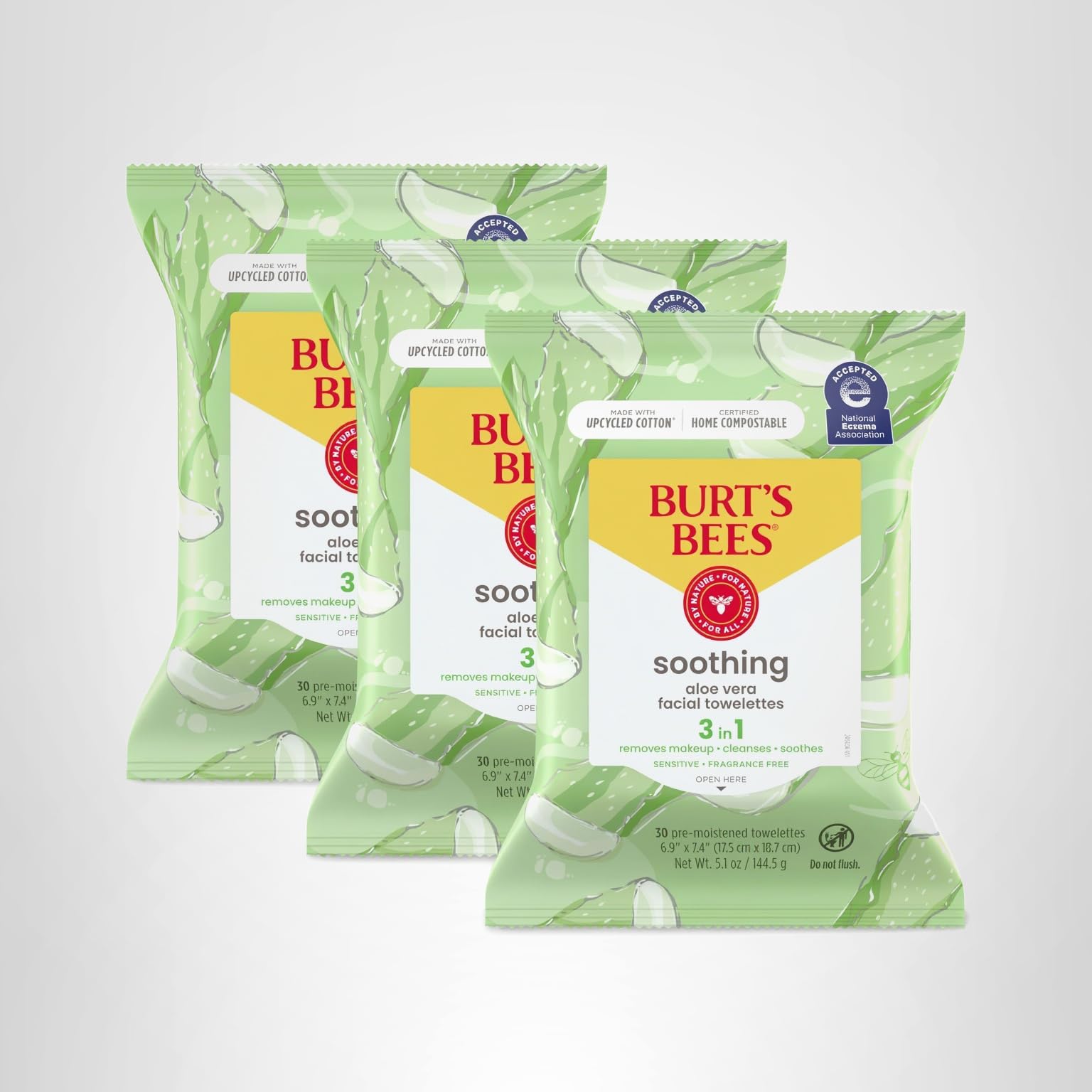 Burt's Bees Stocking Stuffers, Aloe Vera Face Wipes, for Sensitive Skin, Soothing Makeup Remover & Facial Cleansing Towelettes Christmas Gifts, 30 Ct. (3-Pack)