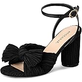 MUCCCUTE Women's Bow Knot Heeled Sandals Ankle Buckle Strap Chunky Heeled Open-toe Comfortable Wedding Party Fashion Heeled