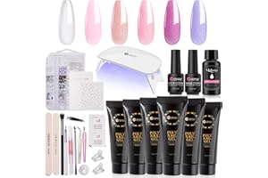 Mobray Poly Nail Extension Gel Kit Starter-6 Colors Glitter Pink Purple Series Fine sparkling Builder nail Gel All In One kit with 6W Nail lamp and Complete Poly Nail Art Tools for Beginner DIY