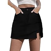 luvamia Skorts Skirts for Women Denim Mini Skirt Side Slit with High Waisted Jean Shorts Stretchy