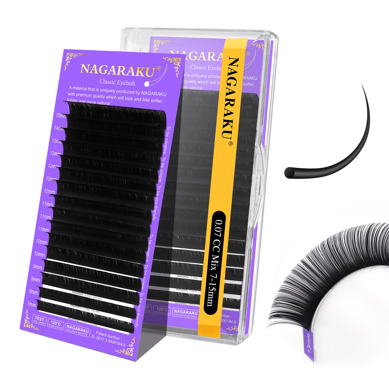 NAGARAKU Eyelash Extensions Individual Lashes Extensions Classic Lash Matte Black 16 Rows Soft Natural Matte Black Professional Beauty Salon Lash Supplies （0.07mm CC Curl 7-15mm Mix） — image 1