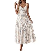 GORGLITTER Women's Floral Boho Maxi Dress Tiered Ruffle Spaghetti Strap Casual Summer Vacation Long Dresses