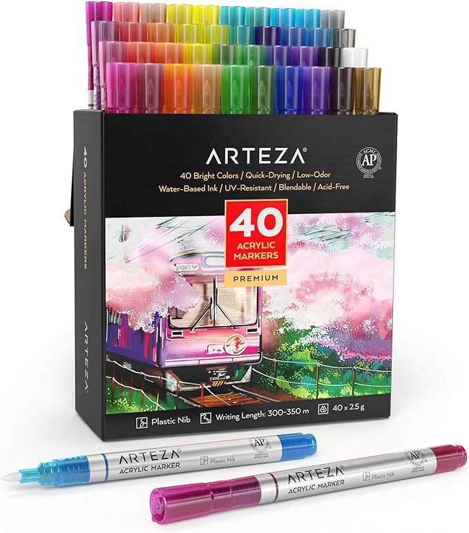 Amazon.com: Arteza Acrylic Paint Markers, Set of 40 Colors, Long
