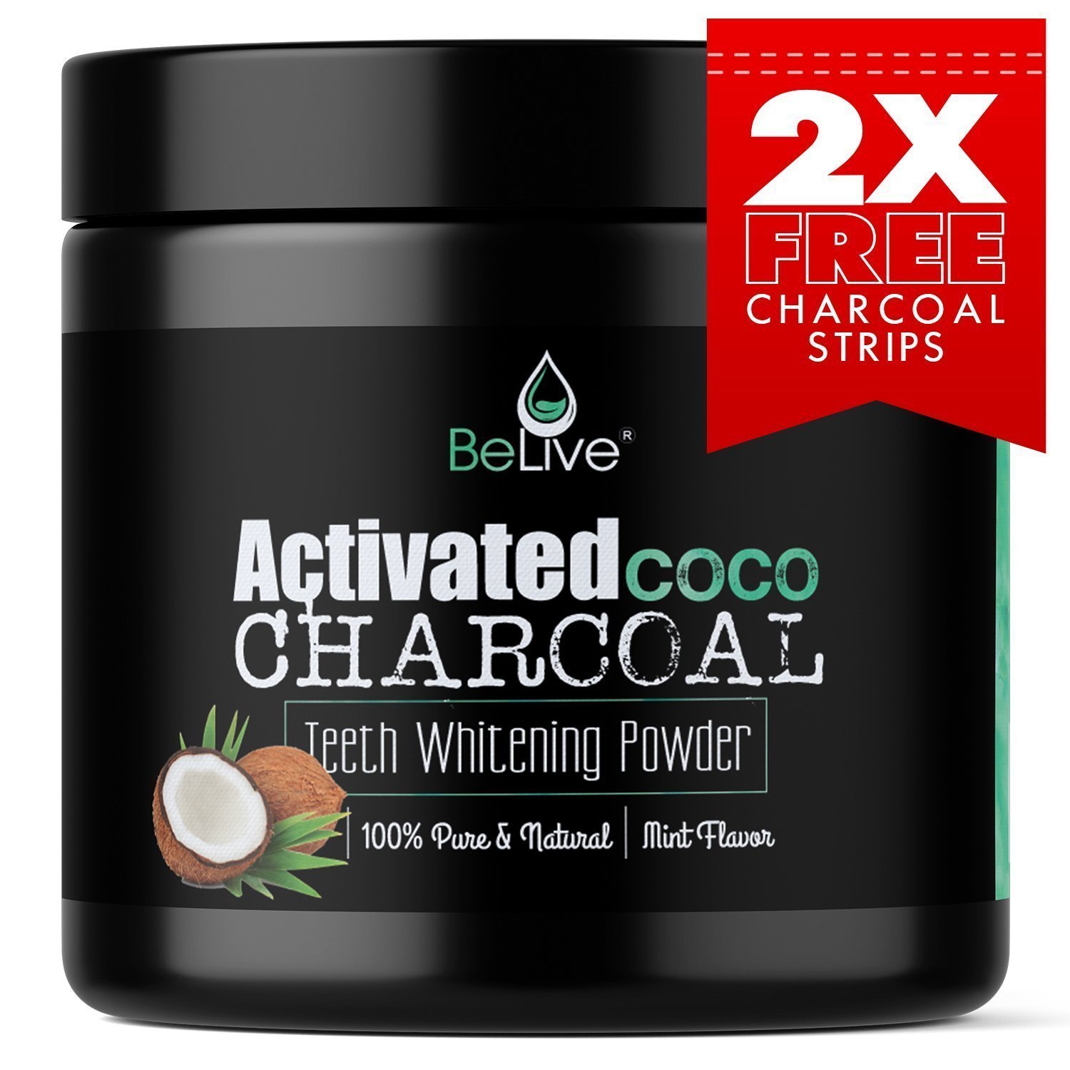 Teeth Whitening Charcoal Powder made from Activated Organic Coconut Shell – Eliminates Bad Breath, Coffee & Tea Stains, Oral Germs – 2 x FREE Activated Charcoal Strips Bonus