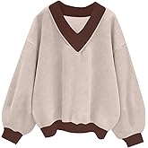 Remidoo Oversized Sweatshirt for Women V Neck Sweatshirts Casual Fleece Long Sleeve Pullover Top