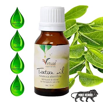 VIRTUAL Tea Tree Essential Oil for Aromatherapy - Tea Tree Essential Oil for Healthy Skin, Face, and Hair - 100% Organic Remedy for Dandruff, Acne, Stress, and More - 15ml