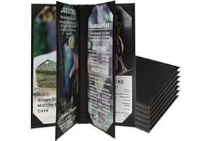 DUPDMKIN Menu Holder PU Leather Menu Covers 4.25" X 11" Black Restaurant Supplies Ticket Holder for Restaurant, Coffee Bar, Wine List (6 View, 6 Pack)