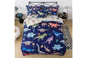 lishjekee Dinosaur Comforter Twin for Boys 6 Pieces T-Rex Dinosaurs Bedding Set Kids Bed in A Bag Jungle Dino Comforter and S