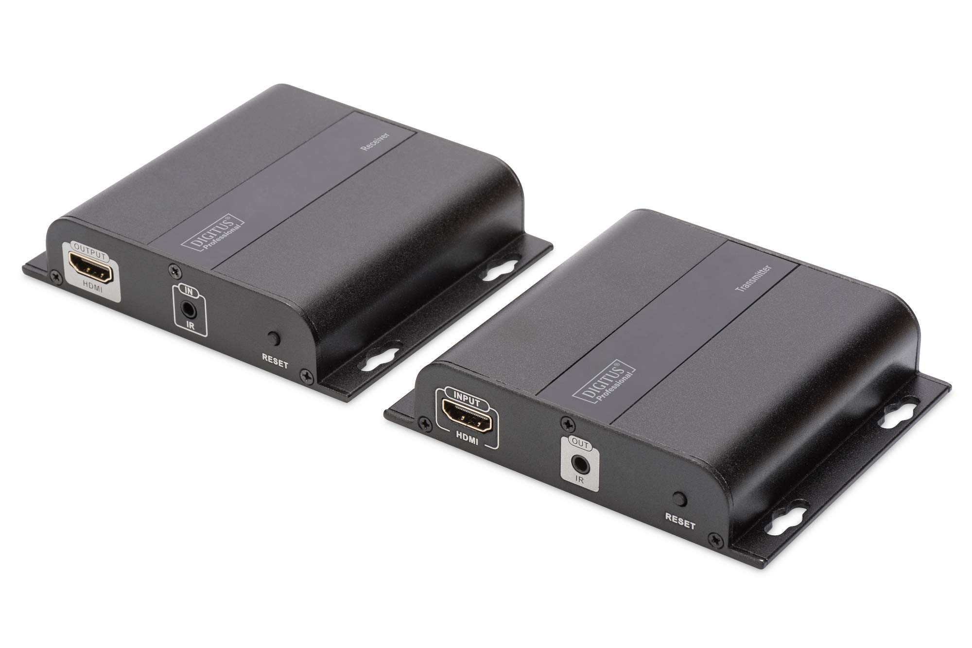 DIGITUS DS-55122 HDMI Extender/HDMI Splitter – UHD 4K 30 Hz – 120 m via LAN cable/Unlimited via Ethernet (IP-enabled) – Set: Transmitter & Receiver – Loop-Out, IR Infrared – HDCP 1.4
