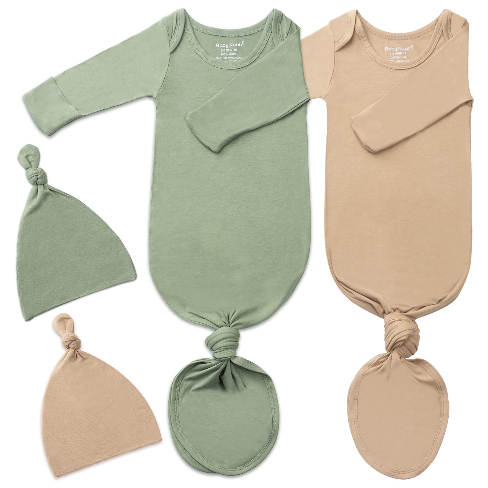 Photo 1 of 2Pk Newborn Baby Knotted Gown, Super Soft Silky Infant Long Sleeve Sleeper for Baby Sleeping with Hat or Headband (2 Packs, Size Newborn)