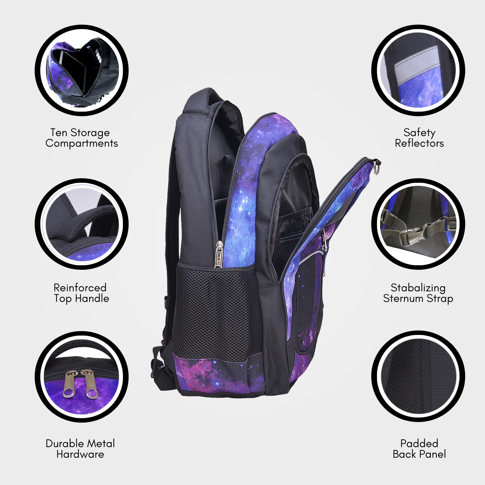 Fenrici Large Kids Backpack for Boys, Girls, 18 Inch Book Bags, 10 Compartments, 360° Laptop Protection