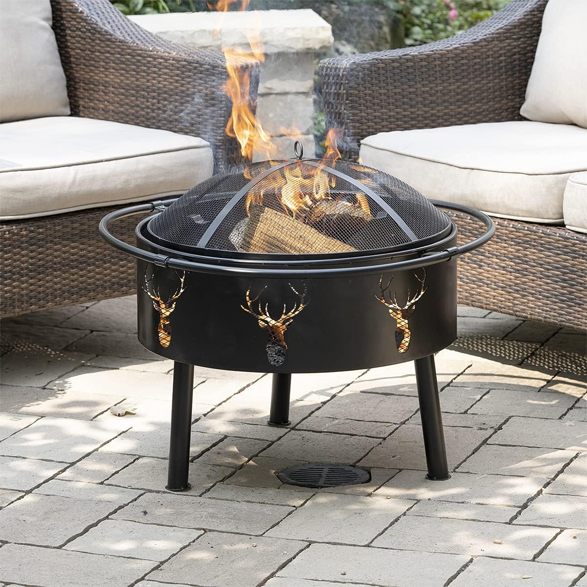 Blue Sky Outdoor Living 29" Outdoor Fire Pit Barrel with Safety Ring and Cover, Black : Garden & Outdoor