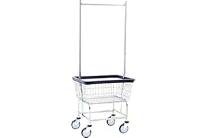 R&B WIRE PRODUCTS R&B Wire® 100E58 Heavy Duty Wire Laundry Cart with Double Pole Rack | 2.5 Bushel | Steel Frame with Chrome Finish | Commercial Laundry Basket | Industrial Bumper | 5" Clean Wheel System™ Casters