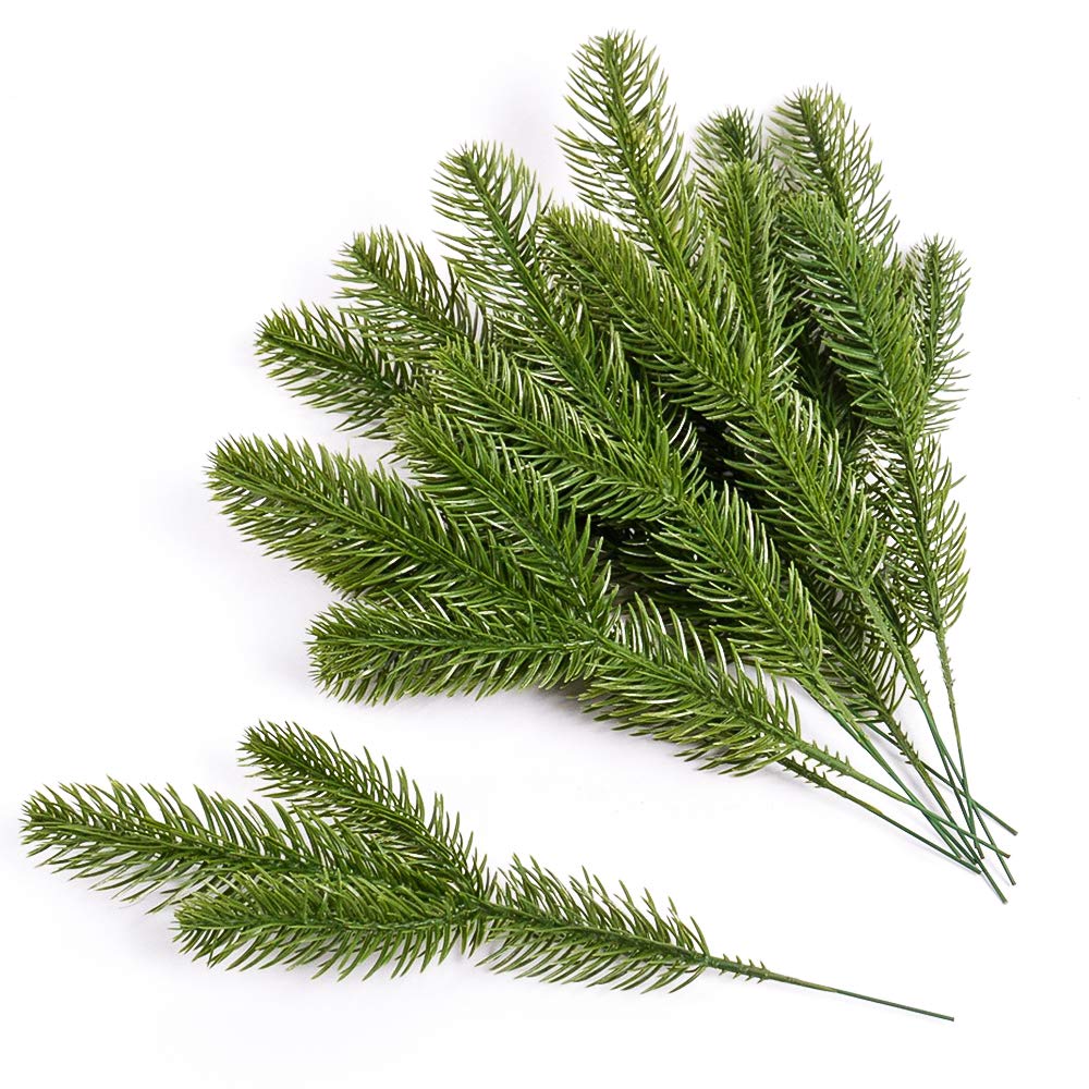 Lifreer 24Pcs Artificial Pine Tree Branches Plastic Fake Pine Needle Garland Fake Plant Flower for Garland Wreath Christmas Embellishing and Home Garden