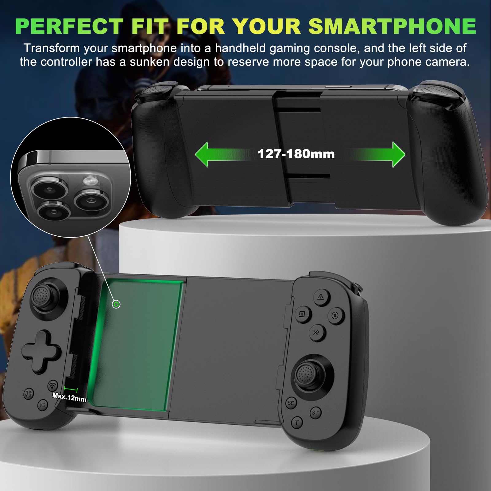 Koiiko Phone Game Controller for iPhone/Android/PC/Switch, Wireless, Play COD, Genshin, Diablo, Support Streaming on PS5/PS4/Xbox/PC Console, Cloud Gaming, Turbo/6-Axis Gyro/Dual Motor
