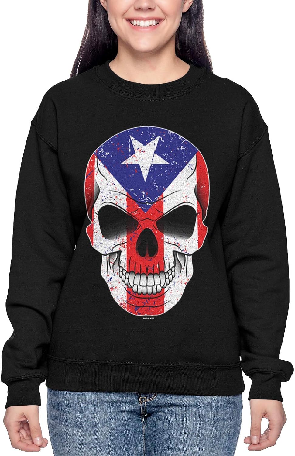 Puerto Rico Flag Skull Badass Hispanic Rican Unisex Crewneck