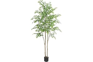 Nafresh Tall UV Resistant Ficus Tree Artificial，7ft(84in) Realistic Texture Potted Faux Ficus Tree， Fake Trees Indoor Outdoor for Home Office Living Room Bedroom Foyer Porch Decor.