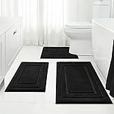 HOMEIDEAS Bathroom Rugs Sets 3 Piece, Super Soft and Absorbent Non Slip Microfiber Toilet Bath Mat with U-Shaped (Black)