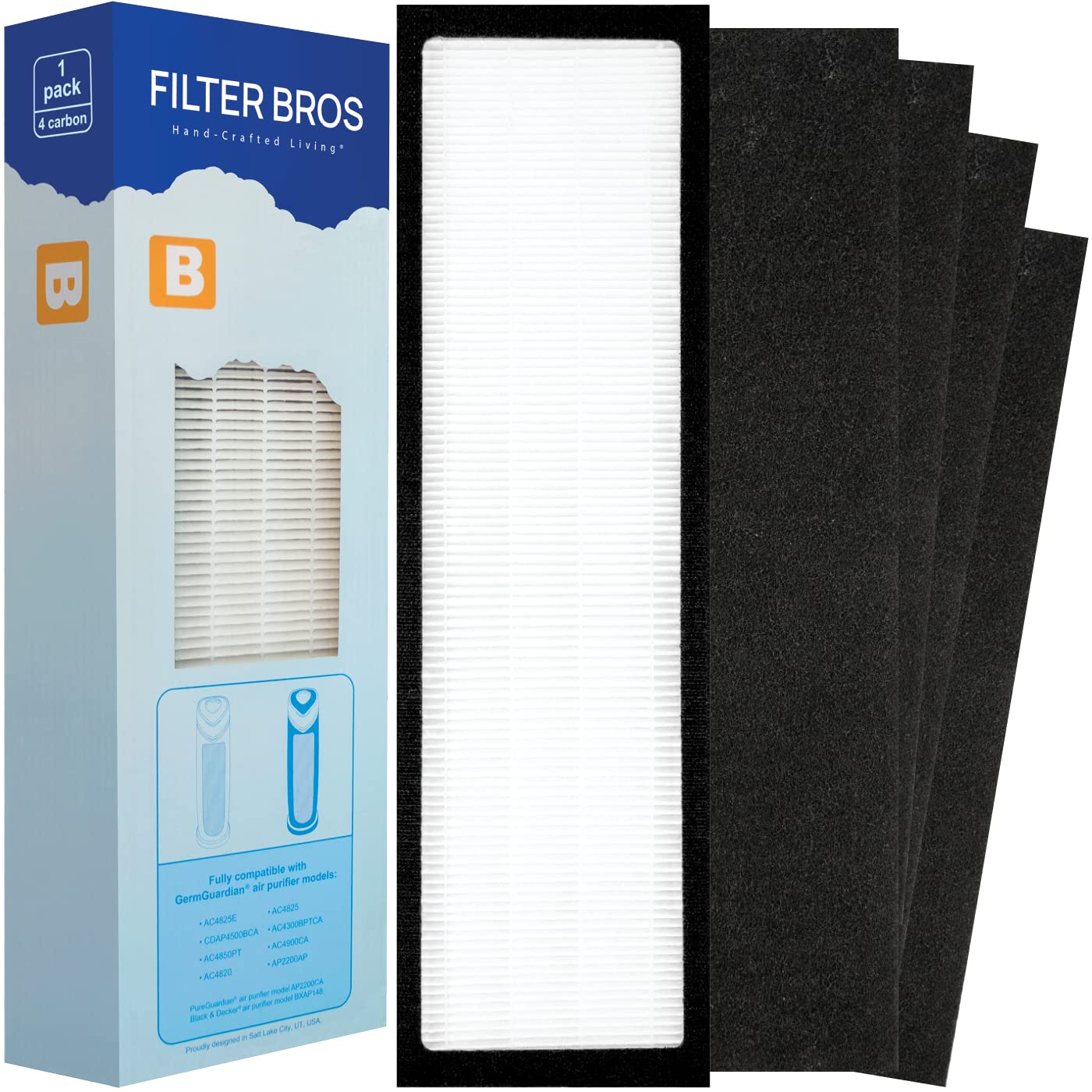Filter Bros HEPA Filter B Replacement Fits GermGuardian FLT4825 AC4825 AC4900CA