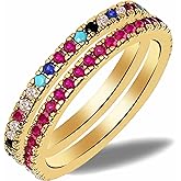 S SUSANN 14k Real Gold Plated Colored Diamond Band Rings for Women,Gold Stackable Rings for Women Non Tarnish Personalized Promise Rings for Her