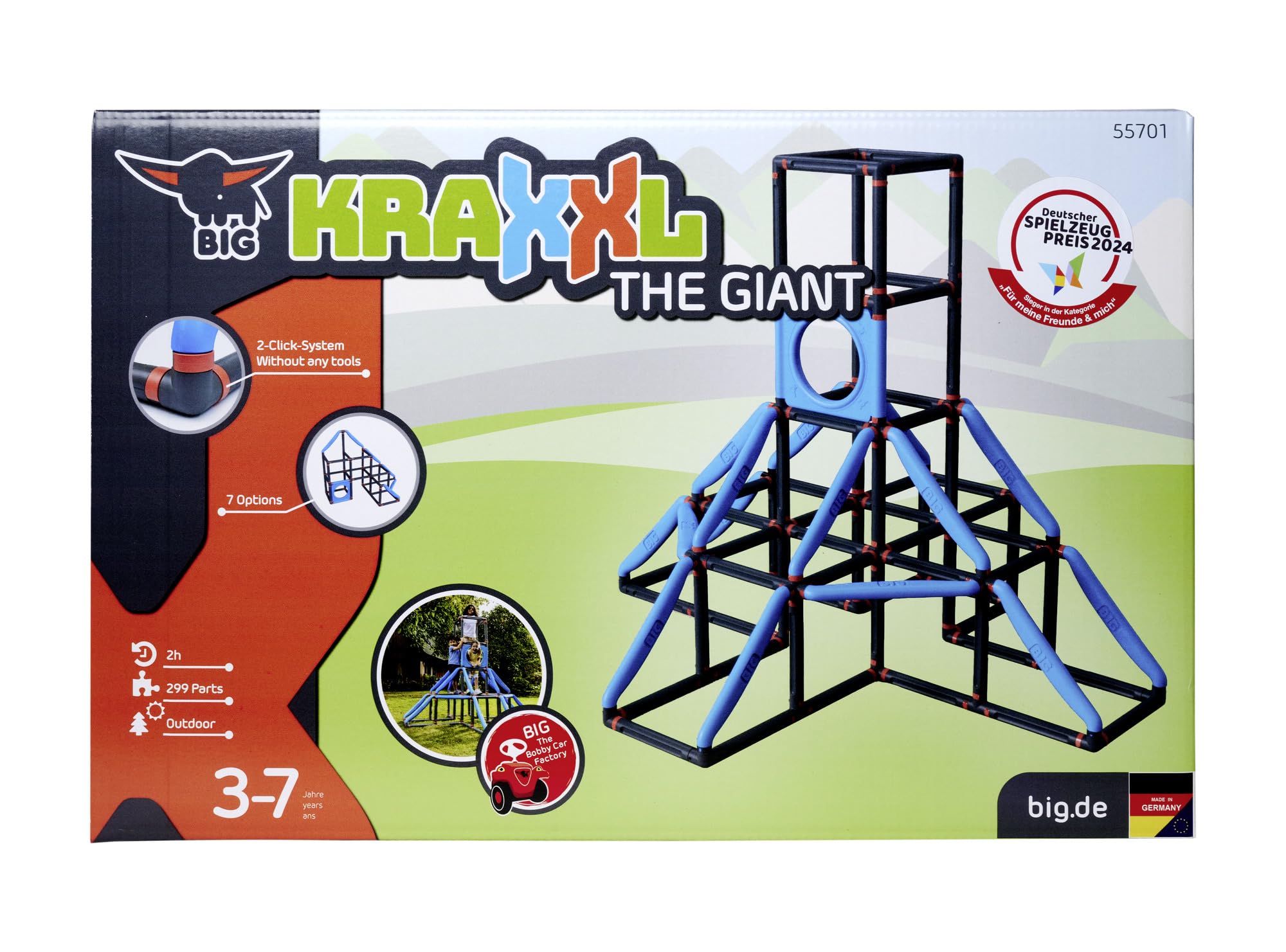 Big Kraxxl The Giant Kletterturm - großes Klettergerüst Outdoor für Kinder von 3-7 Jahre (bis max. 100 kg) - Kletterpyramide auf 4 Etagen, 299 Teile mit Basketball-Ring, 185 x 230 x 185 cm 7