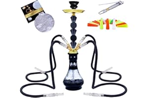 SRKLXYJINT 22'' 4 Hose Hookah Set with Everything Glass Shisha Vase - Include 100 Disposable Tips, 50 Pre-Punched Aluminum Foil (Black1)