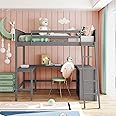 Harper & Bright Designs Full Size Loft Bed with Desk, Wooden Loft Bed Frame with Storage Shelves, for Kids Teens Adults, Gray