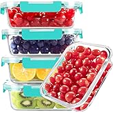 BAYZZ Glass Food Storage Containers, 5 Pack 35 Oz Glass Meal Prep Containers, Lunch Boxes with Airtight BPA-Free Lids, Microwave, Freezer and Dishwasher Safe,Green