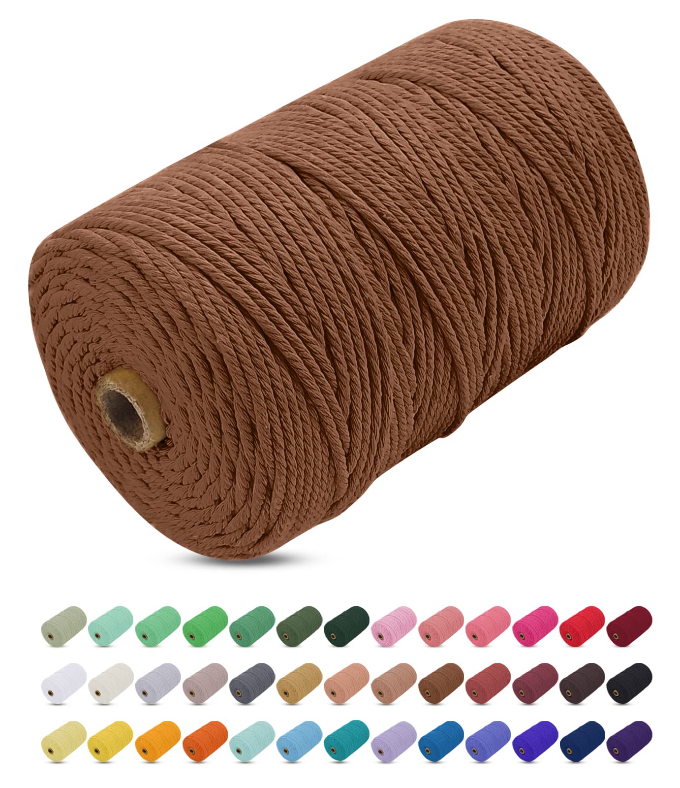 Uiopa Macrame Cord 3mm x 200m, Thick Macrame Rope Yarn Soft Natural Cotton Cord, Coloured 4-Ply Macrame String for DIY Craft, Plant Hangers, Wall Hanging, Christmas Decorations (Caramel)