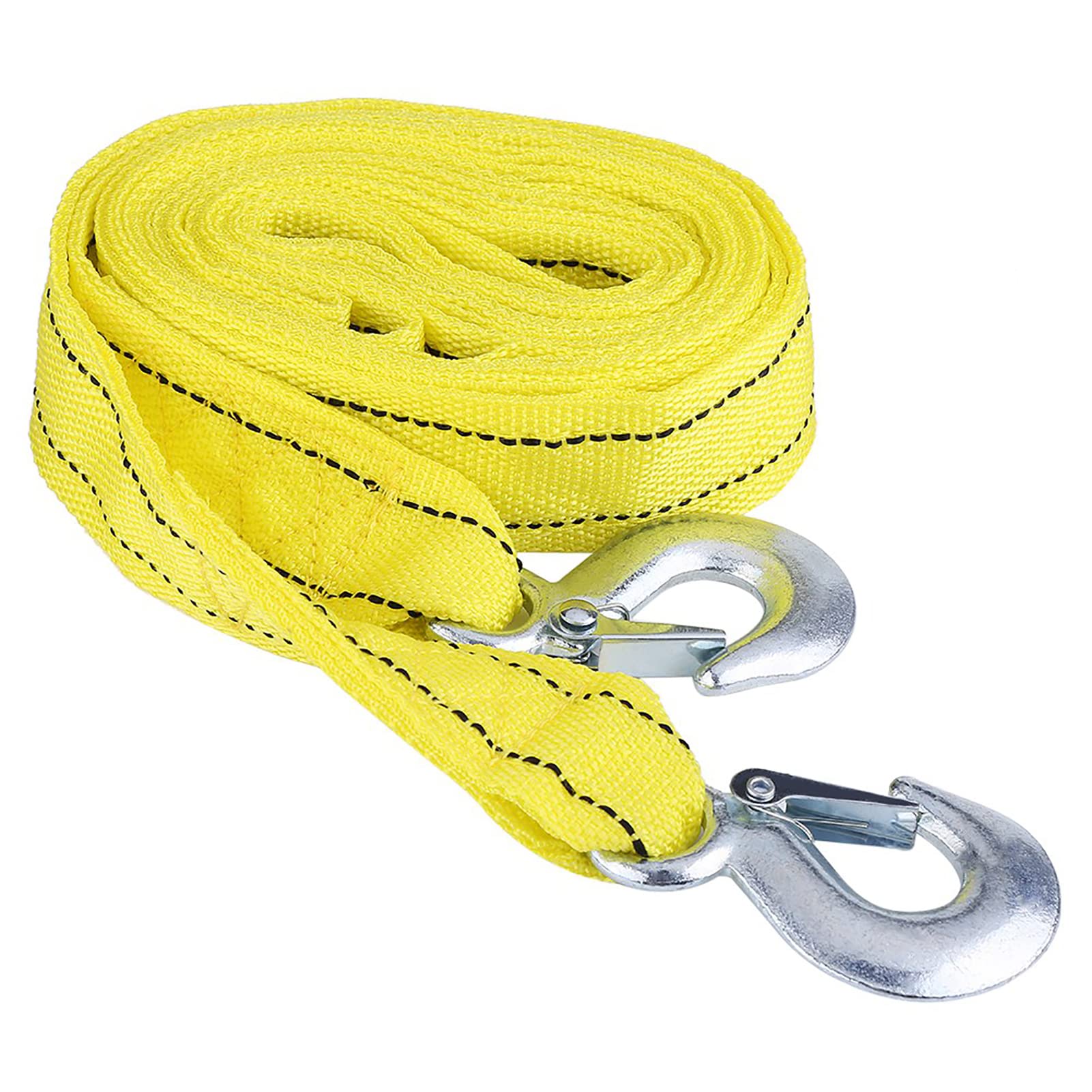KIMISS Towing Cable High Resist Rop Yellow 4 Meters 5 Tons Heavy Duty Strap Two Safety Hooks for Towing Vehicles Trucks
