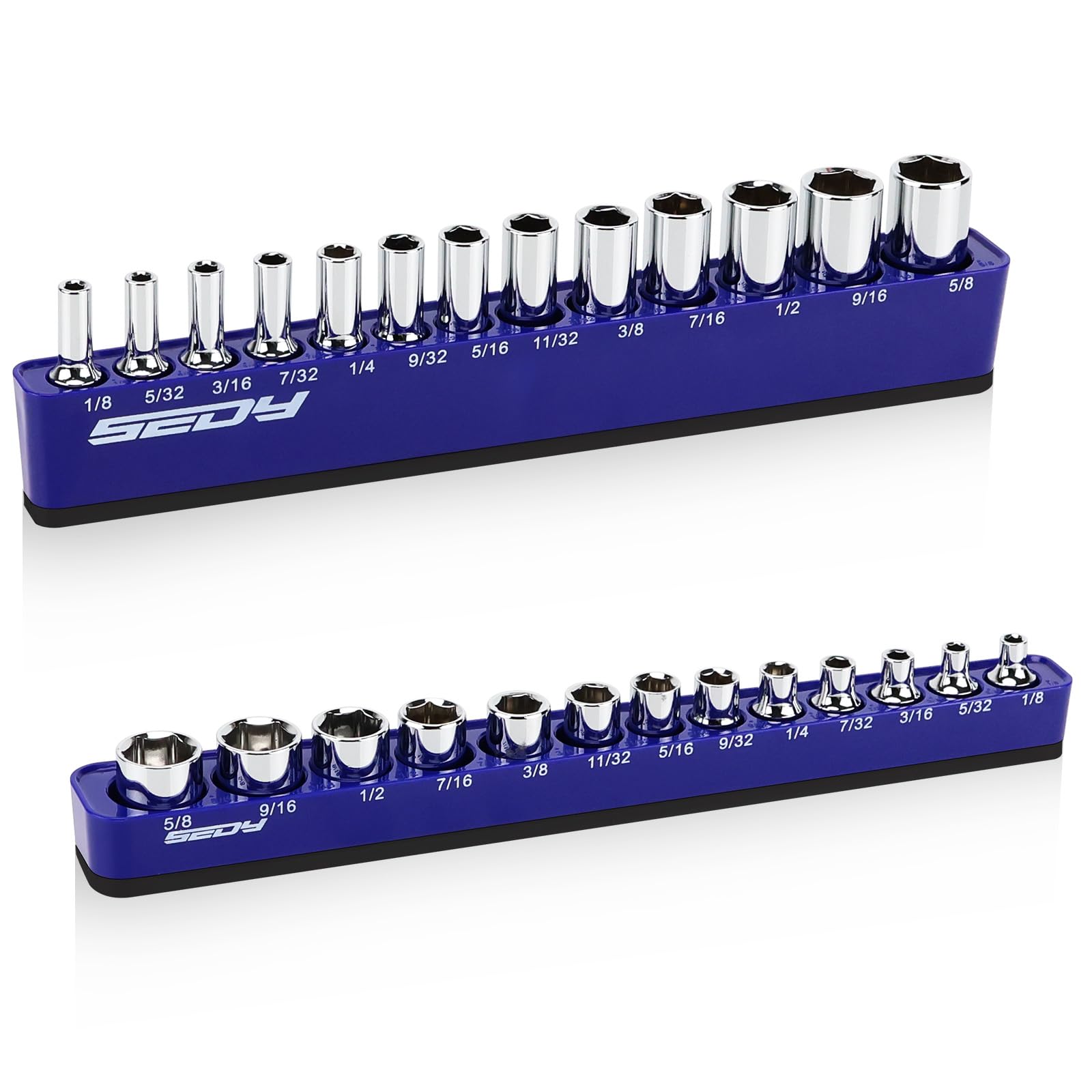 Photo 1 of 2-Piece 1/4"-Drive SAE Magnetic Socket Organizer Set (Holds 26 Sockets) - Detachable Tool Tray with 5mm Magnetic Base, Screw-Fixed Design & Heavy-Duty Modular Storage for Garage/Home Workshop