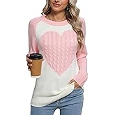 Allifewithu Women's Big Cute Heart Pullover Sweaters Color Block Long Sleeve Crew Neck Valentine Sweater