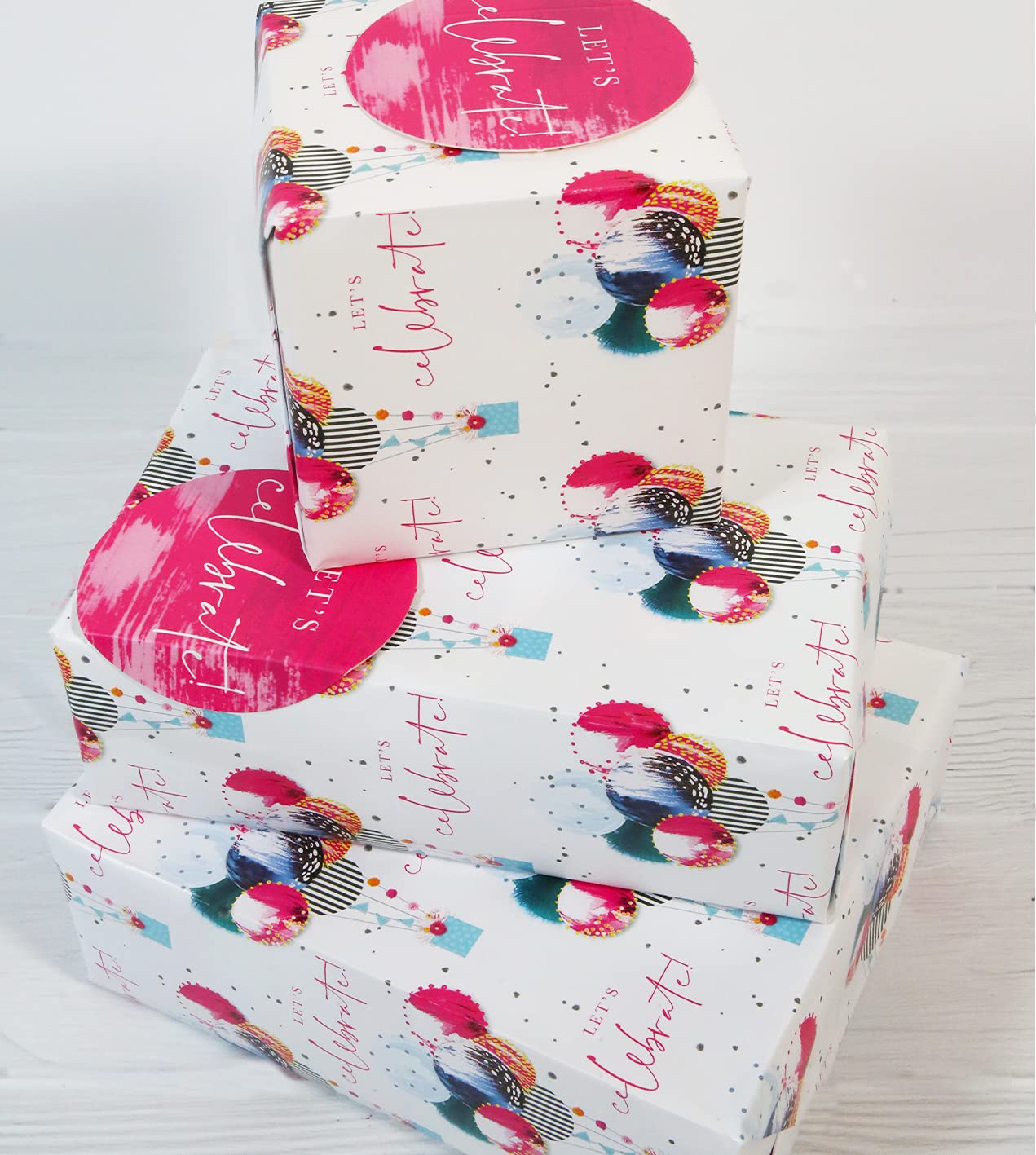 Wrapping Paper 12373A"Party Balloons" Gift Wrap Pack with 2 Sheets & 2 Tags, Plastic Free & FULLY RECYCLABLE, multicoloured