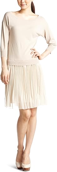 Amazon フレイ アイディー Fray I D ニットプリーツワンピース Fnob P Beg ピンクベージュ 0 ワンピース チュニック 通販