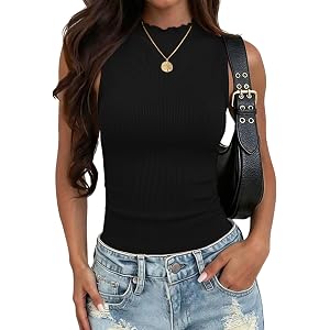 Zeagoo Womens Mock Turtleneck Tank Tops Sleeveless Ribbed Knit Fitted Tops | Lettuce Trim Going Out Tops,Basic Slim Fit Shirt