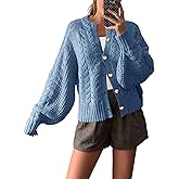 Saodimallsu Womens Cable Knit Cardigan Sweaters Button Up Crew Neck Long Sleeve Loose Fall Trendy Sweater Coats